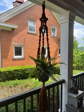 Boho Handmade Brown Macramé plant hanger with Wooden Beads.Over 5 feet long.